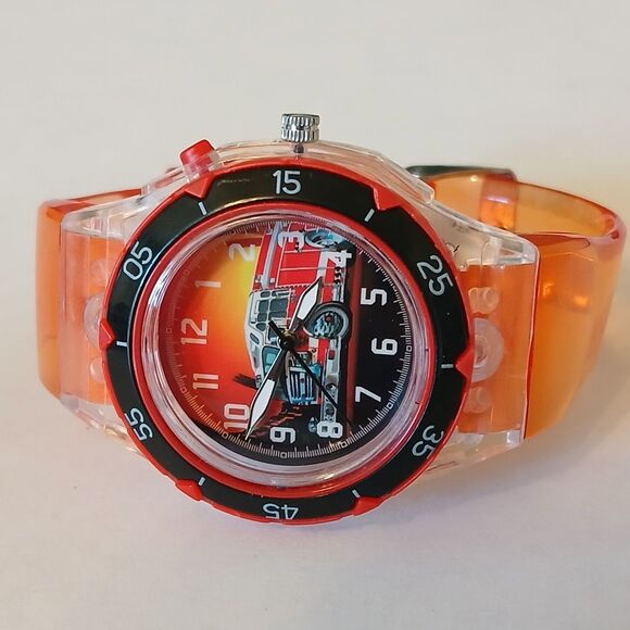 Accutime Kids Firetruck Dial Colorful Orange Analog Watch Japan Movt - Picture 1 of 14